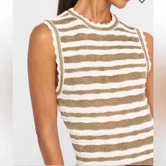 Veronica Beard Templeton Cream & Tan Sleeveless Stripe Knit Dress | Size Small - Picture 3 of 15